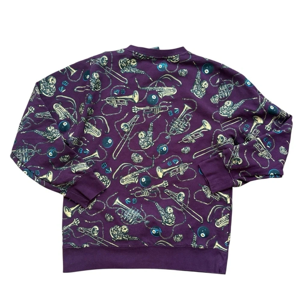 Stussy Men's Sweatshirt Crew Neck Purple Graphic Sweatshirt Eggplant Brass Sz. M - Picture 3 of 7